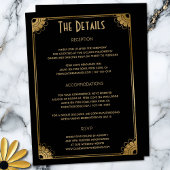 Unieke Zwart Goud Art Deco Bloemen Trouwdetails Informatiekaartje