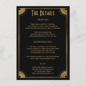 Unieke Zwart Goud Art Deco Bloemen Trouwdetails Informatiekaartje (Voorkant)