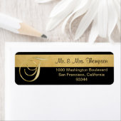 Unieke zwart gouden folie monogram letter 'T' reto Etiket (Insitu)