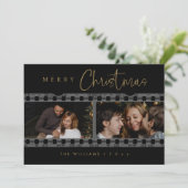 Unieke zwart-gouden kerstfoto feestdagenkaart (Staand voorkant)