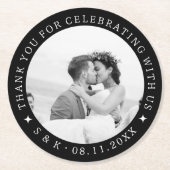Unieke zwart-wit aangepaste trouwfoto ronde kartonnen onderzetter (Voorkant)