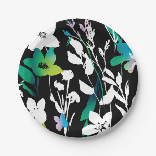 Unieke zwart-wit bloemen met een heldere kleuracce papieren bordje