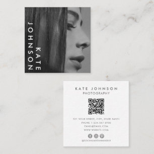Unieke Zwart Wit Professionele Foto QR Code Vierkante Visitekaartje