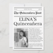 Unieke zwart-wit Quinceañera krantenfoto Save The Date (Voorkant)