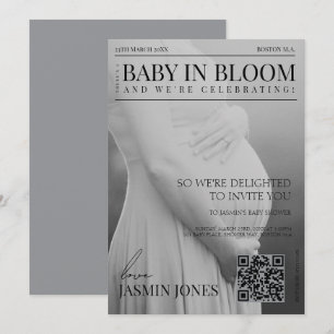 Unieke zwart-wit redactie foto baby shower kaart