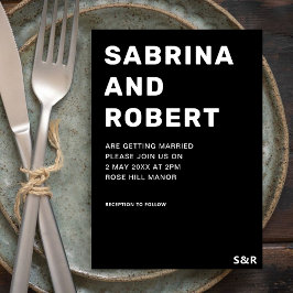 Unieke Zwart & Wit Vet Typografie Bruiloft Kaart