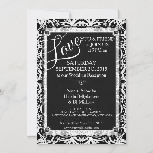 Unieke zwart witte kant tribal batik bruiloft kaart (Achterkant)