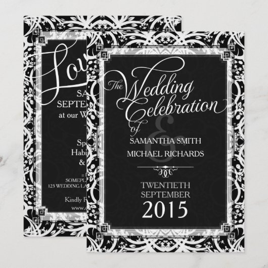 Unieke zwart witte kant tribal batik bruiloft kaart (Voorkant / Achterkant)