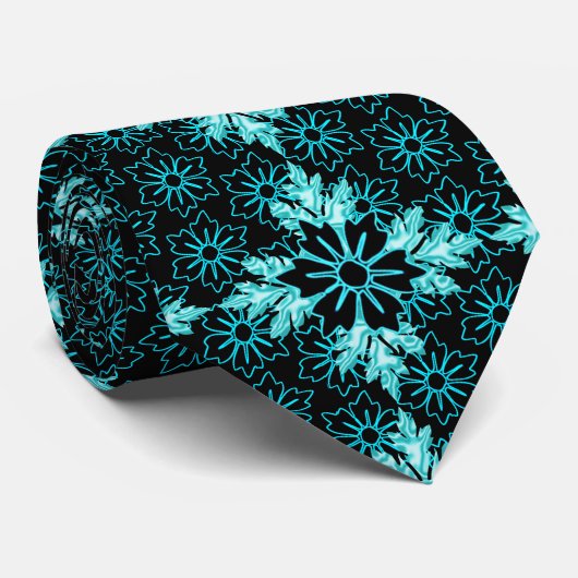 Unieke zwarte bloemen met Blauwgroen onafgedekte b Stropdas (Opgerold)