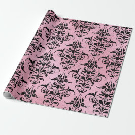 Unieke zwarte Damask op Roze Cadeaupapier