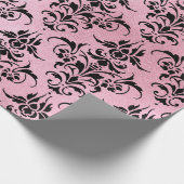 Unieke zwarte Damask op Roze Cadeaupapier (Hoek)