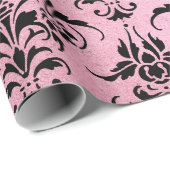 Unieke zwarte Damask op Roze Cadeaupapier (Rol Hoek)