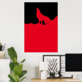 Unieke zwarte en rode Pop Art Wolf Silhouette Poster (Thuiskantoor)