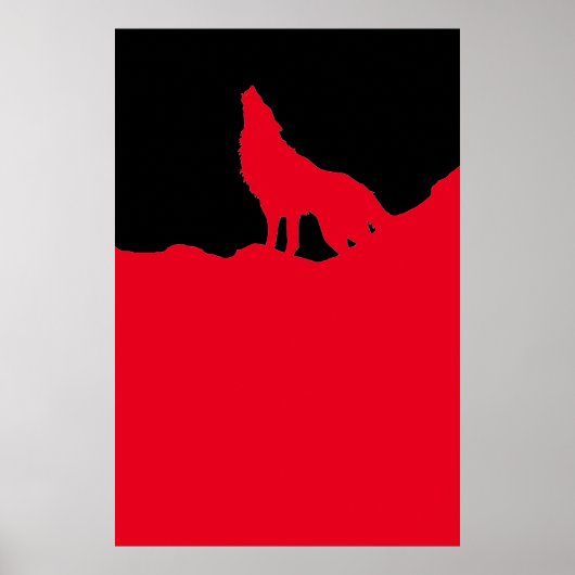 Unieke zwarte en rode Pop Art Wolf Silhouette Poster (Voorkant)