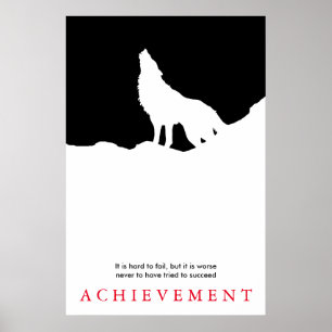 Unieke zwarte en witte Motivatie Wolf Silhouette Poster