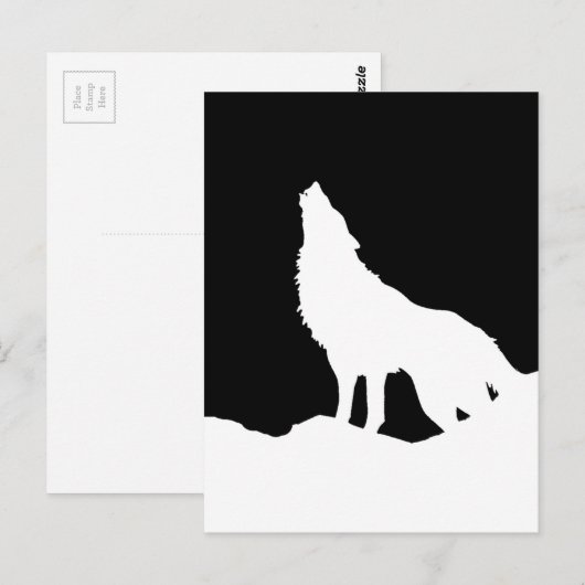 Unieke zwarte en witte Pop Art Wolf Silhouette Briefkaart (Voorkant / Achterkant)