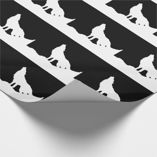 Unieke zwarte en witte Pop Art Wolf Silhouette Cadeaupapier (Hoek)