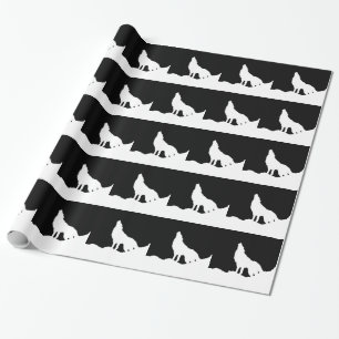Unieke zwarte en witte Pop Art Wolf Silhouette Cadeaupapier