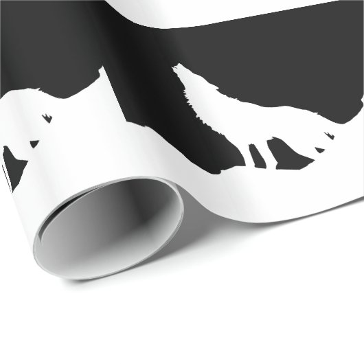 Unieke zwarte en witte Pop Art Wolf Silhouette Cadeaupapier (Rol Hoek)