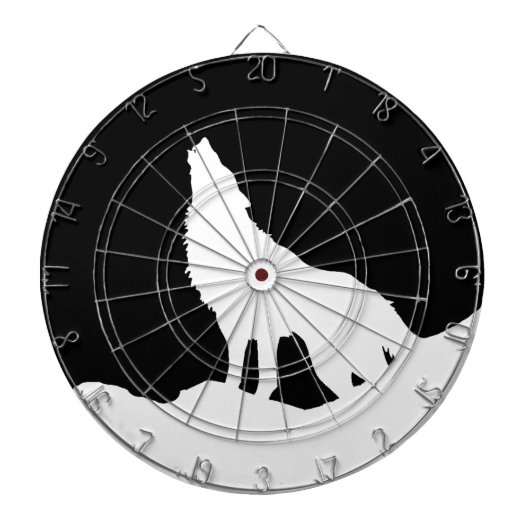 Unieke zwarte en witte Pop Art Wolf Silhouette Dartbord (Voorkant)