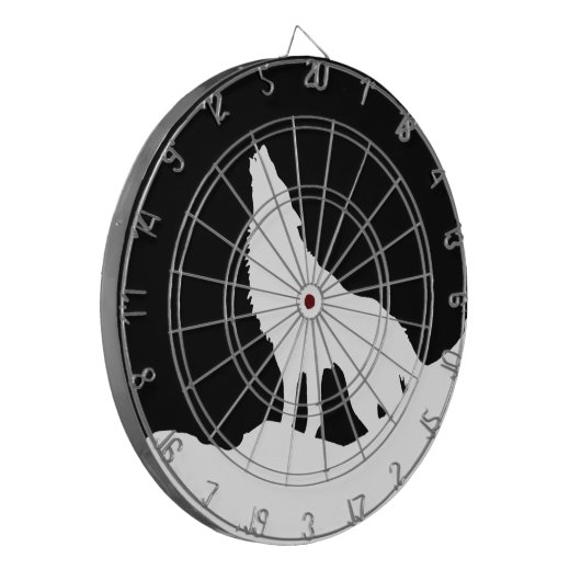 Unieke zwarte en witte Pop Art Wolf Silhouette Dartbord (Voorkant Links)