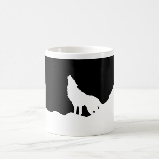 Unieke zwarte en witte Pop Art Wolf Silhouette Koffiemok (Center)