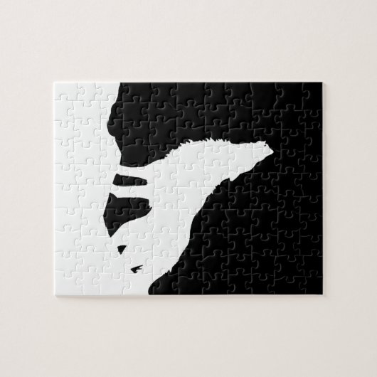 Unieke zwarte en witte Pop Art Wolf Silhouette Legpuzzel (Horizontaal)