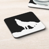 Unieke zwarte en witte Pop Art Wolf Silhouette Onderzetter (Linkerzijde)