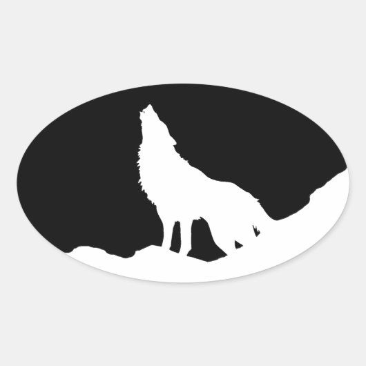 Unieke zwarte en witte Pop Art Wolf Silhouette Ovale Sticker (Voorkant)
