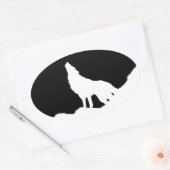 Unieke zwarte en witte Pop Art Wolf Silhouette Ovale Sticker (Envelop)