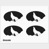 Unieke zwarte en witte Pop Art Wolf Silhouette Ovale Sticker (Vel)