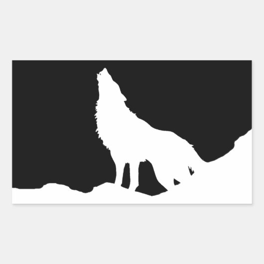 Unieke zwarte en witte Pop Art Wolf Silhouette Rechthoekige Sticker (Voorkant)