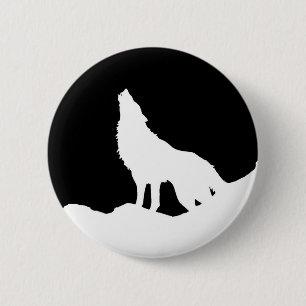 Unieke zwarte en witte Pop Art Wolf Silhouette Ronde Button 5,7 Cm