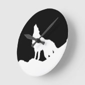 Unieke zwarte en witte Pop Art Wolf Silhouette Ronde Klok (Hoek)