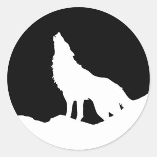 Unieke zwarte en witte Pop Art Wolf Silhouette Ronde Sticker