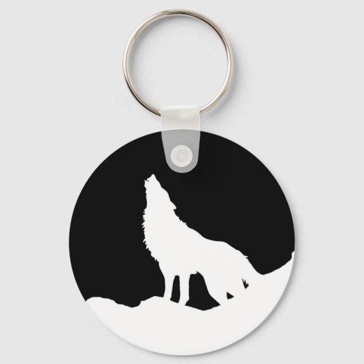 Unieke zwarte en witte Pop Art Wolf Silhouette Sleutelhanger (Voorkant)
