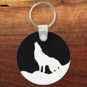 Unieke zwarte en witte Pop Art Wolf Silhouette Sleutelhanger (Voorkant)