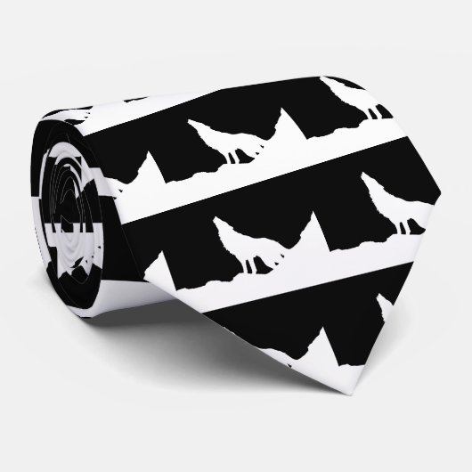 Unieke zwarte en witte Pop Art Wolf Silhouette Stropdas (Opgerold)