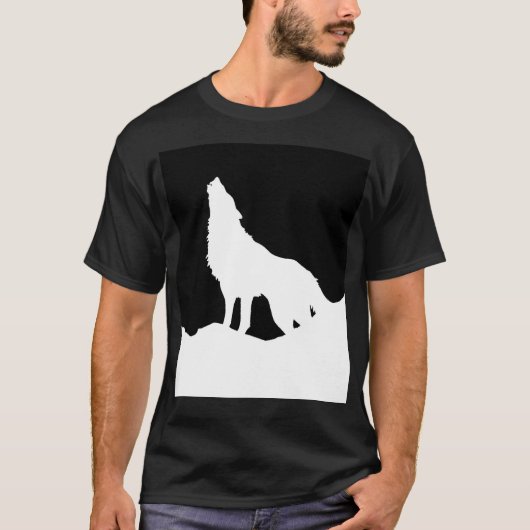 Unieke zwarte en witte Pop Art Wolf Silhouette T-shirt (Voorkant)
