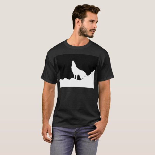 Unieke zwarte en witte Pop Art Wolf Silhouette T-shirt (Voorkant volledig)