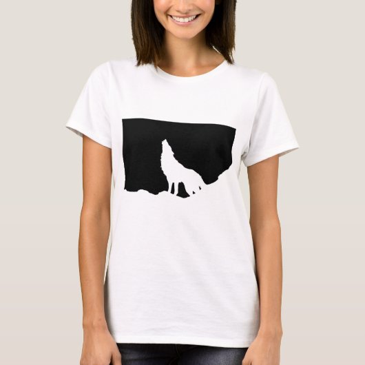Unieke zwarte en witte Pop Art Wolf Silhouette T-shirt (Voorkant)