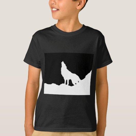 Unieke zwarte en witte Pop Art Wolf Silhouette T-shirt (Voorkant)