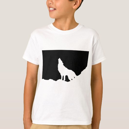 Unieke zwarte en witte Pop Art Wolf Silhouette T-shirt (Voorkant)