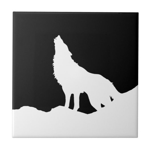Unieke zwarte en witte Pop Art Wolf Silhouette Tegeltje (Voorkant)