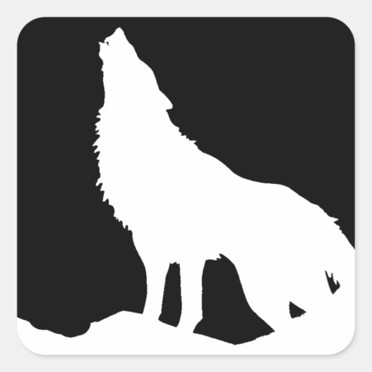 Unieke zwarte en witte Pop Art Wolf Silhouette Vierkante Sticker (Voorkant)