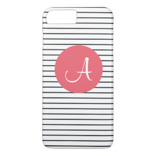Unieke zwarte monogram witte roze streep iPhone 8/7 plus hoesje