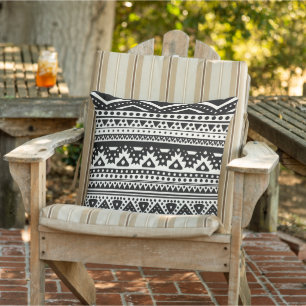 Unieke zwarte roam Ivory Zigzag Stripes Tribal Art Buitenkussen