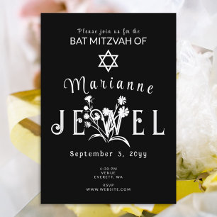 Unieke Zwarte Vleermuis Mitzvah Bloemen Typografie Kaart