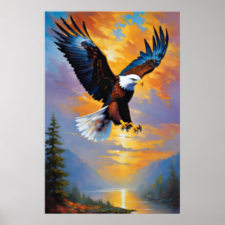 Unieke zwevende adelaar, Vrijheid roofvogel adelaa Poster