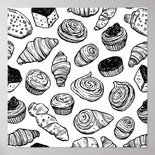 Uniform Pastry Pattern Decoupage Template Line Art Poster (Voorkant)